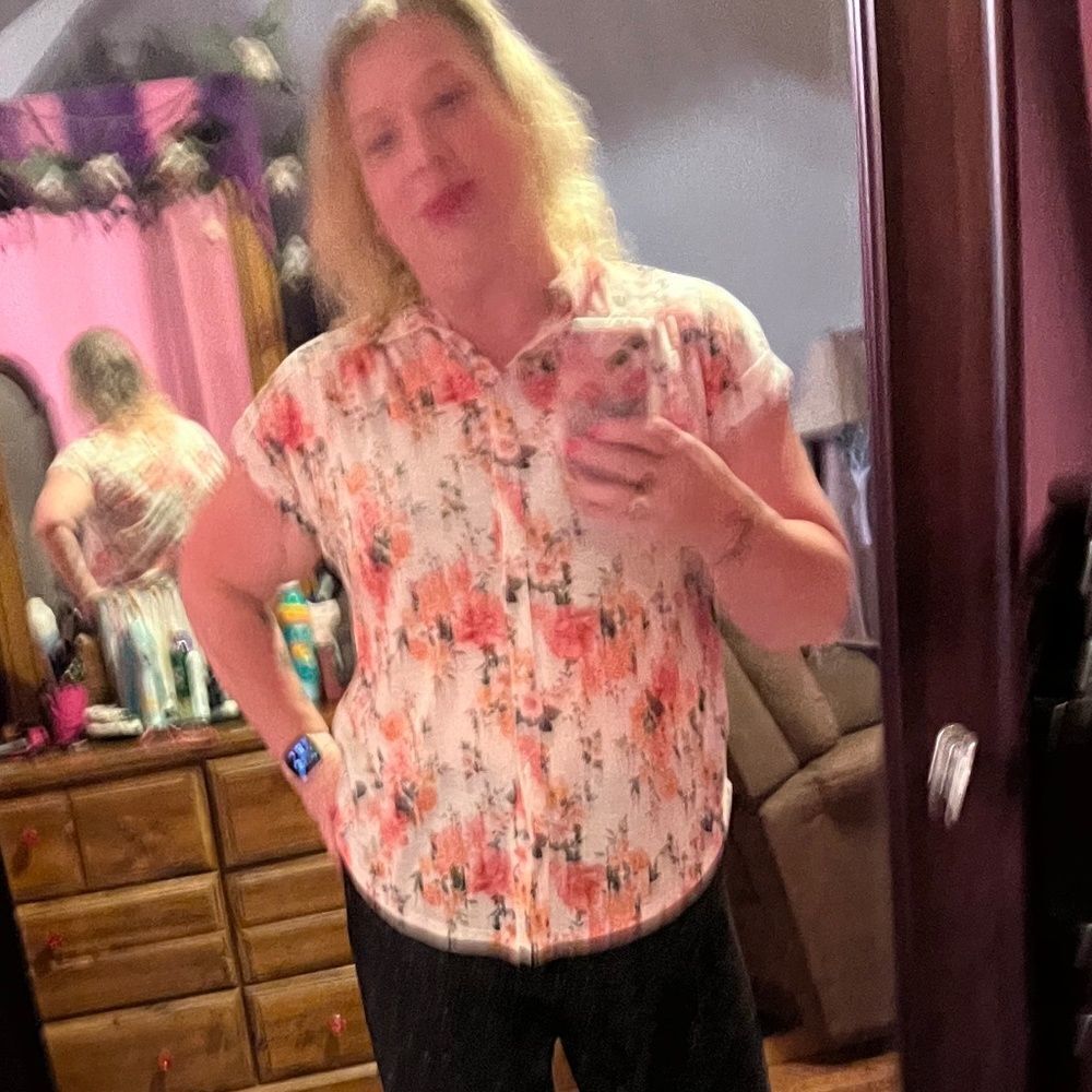 NoBo XL White Orange Floral Top No Boundaries
